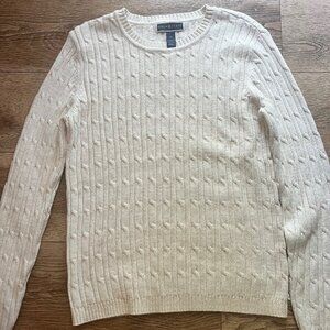 Karen Scott Cable Knit gold shimmer Ivory  pullover sweater size M